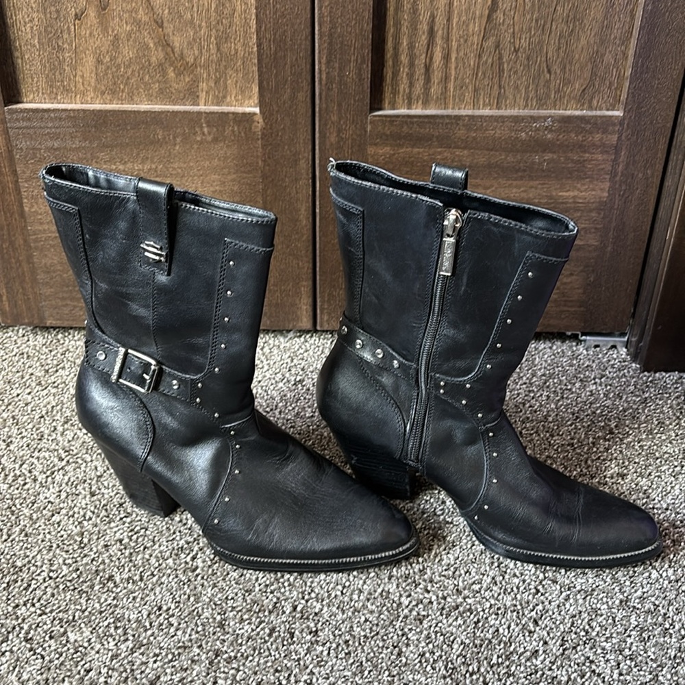 Harley-Davidson Women’s Studded Black Leather 3.25” Heeled Boots Size 7.5